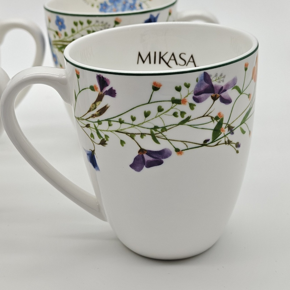 Mikasa Quinn Bone China 12 Oz. Coffee Mugs Floral Set of Four New - Picture 8 of 11